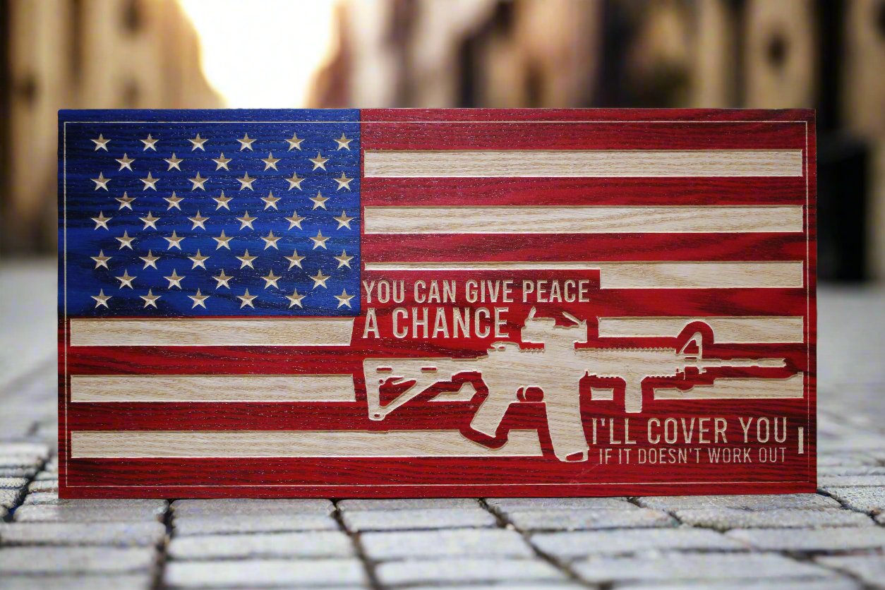 Medium Carved Give Peace A Try Flag