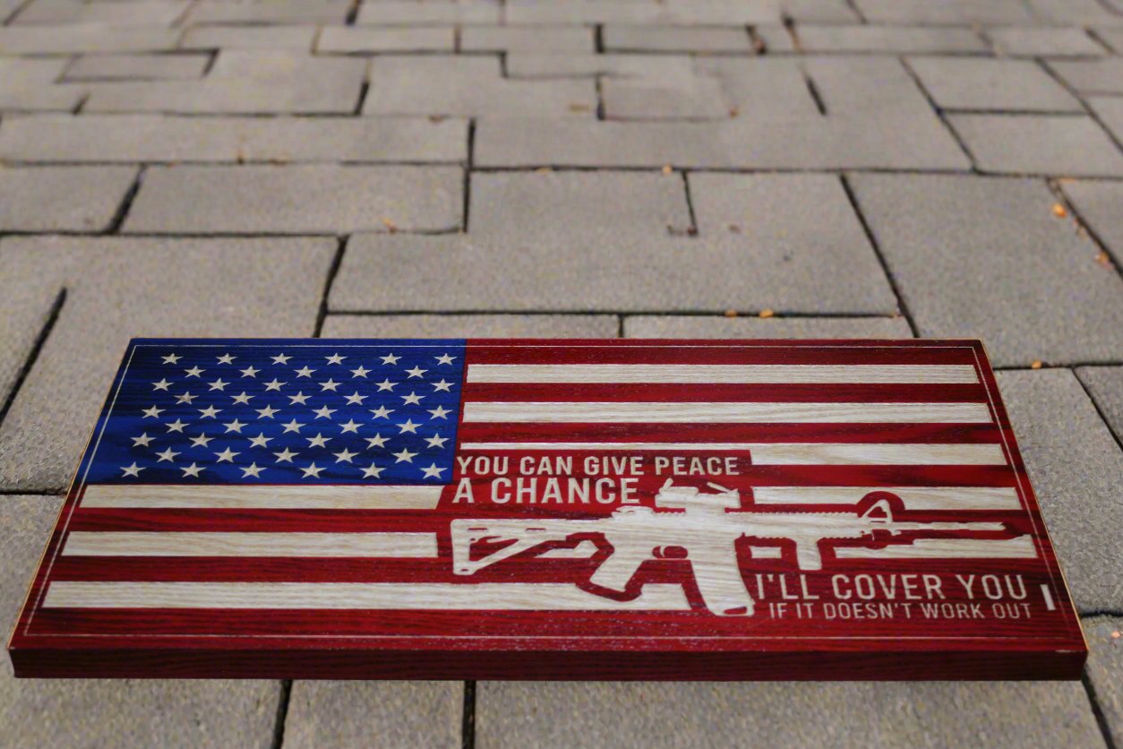 Medium Carved Give Peace A Try Flag