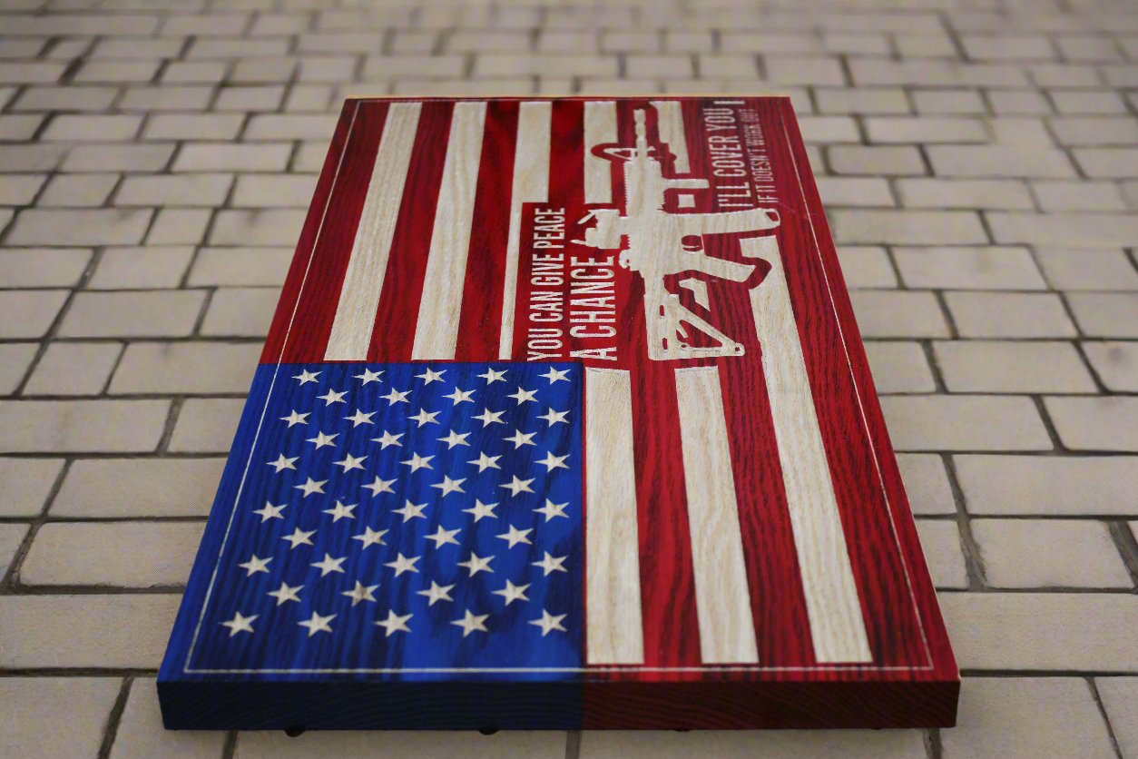 Medium Carved Give Peace A Try Flag