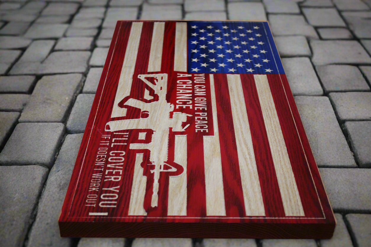 Medium Carved Give Peace A Try Flag