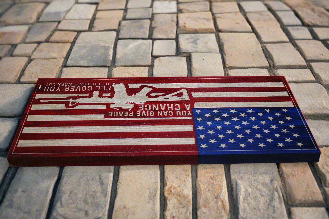 Medium Carved Give Peace A Try Flag
