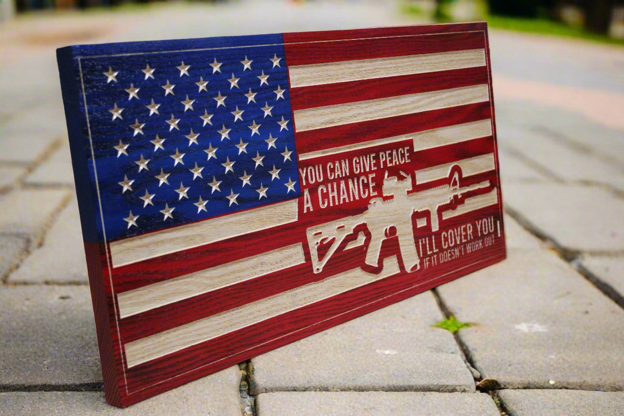 Medium Carved Give Peace A Try Flag