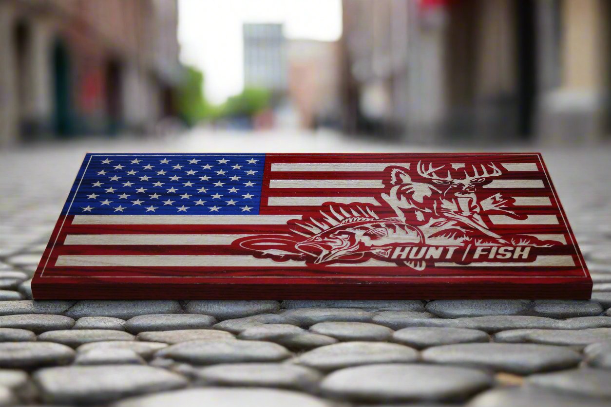 Carved Hunting And Fishing American Flag