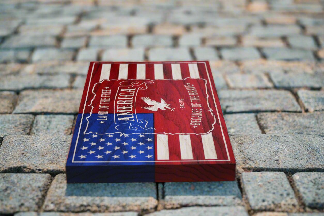 Small Carved Land of the Free Eagle Flag