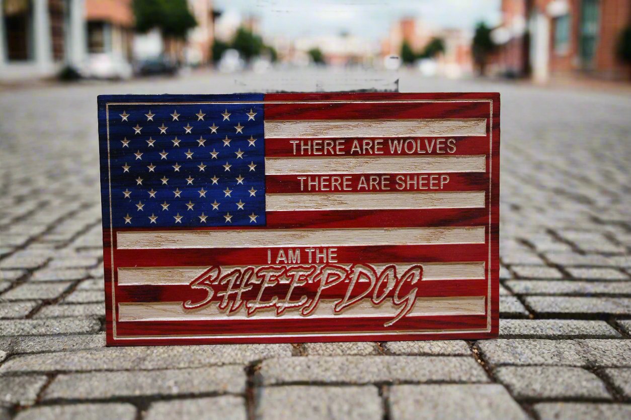 Small Carved I Am The Sheepdog Flag