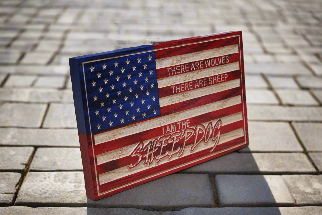 Small Carved I Am The Sheepdog Flag