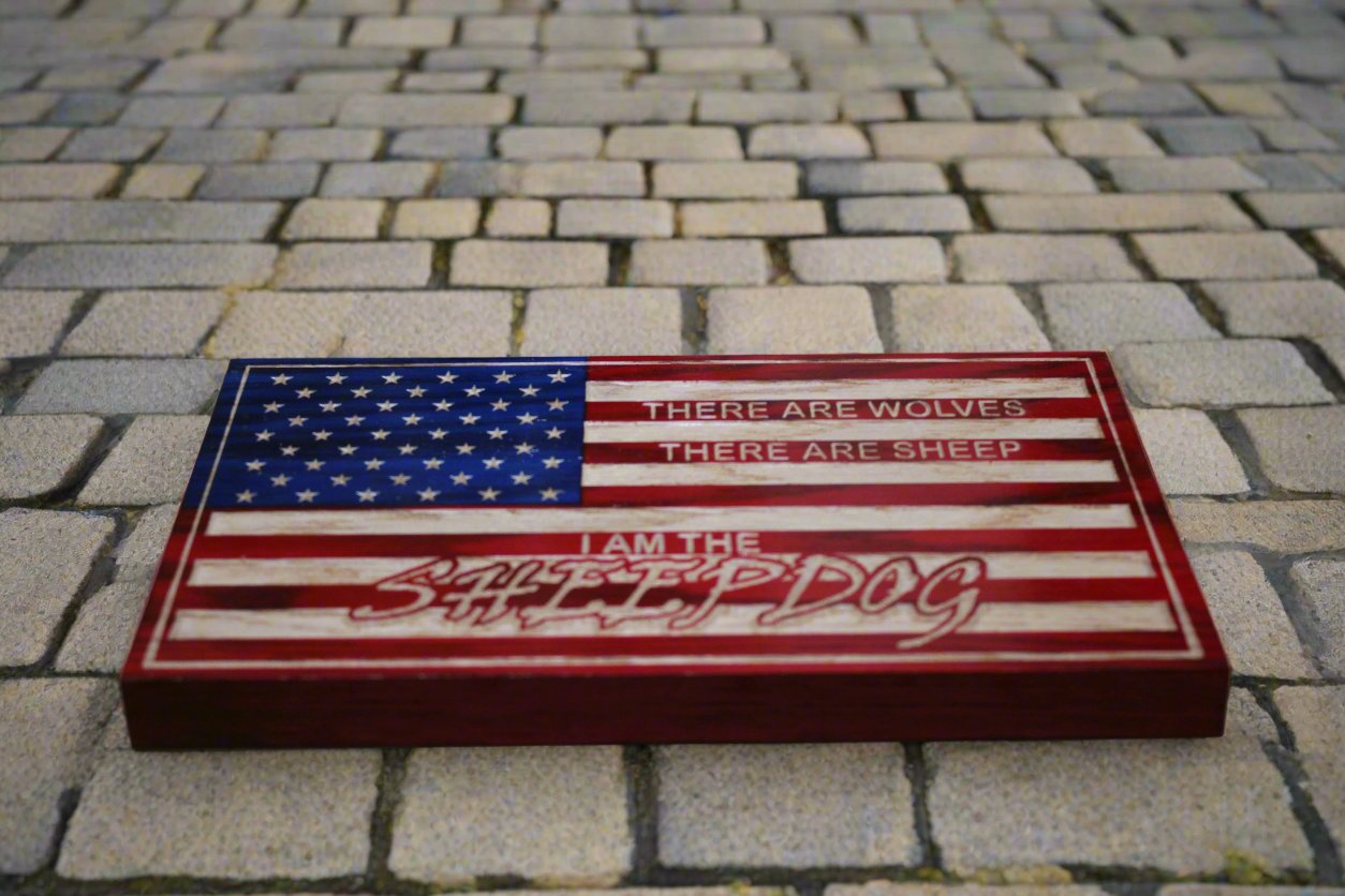 Small Carved I Am The Sheepdog Flag