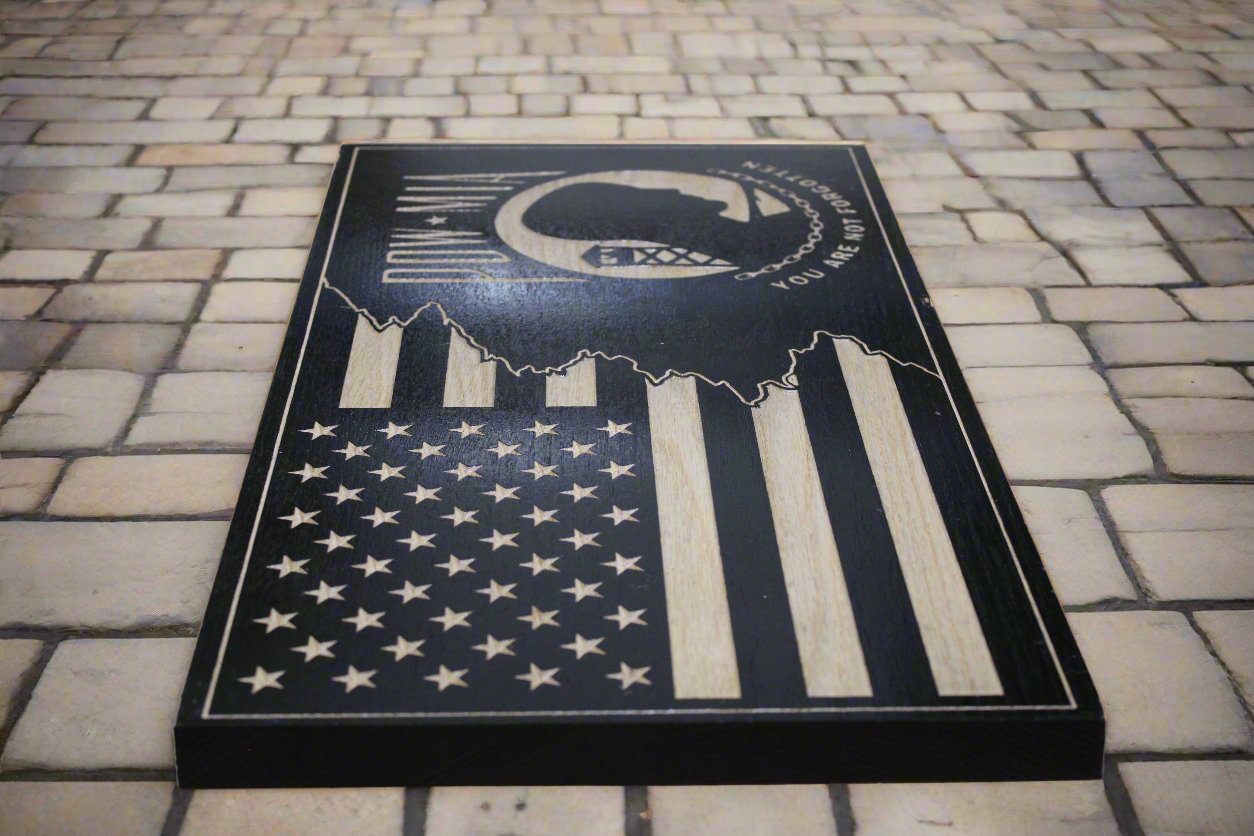 Carved Tattered POW Flag