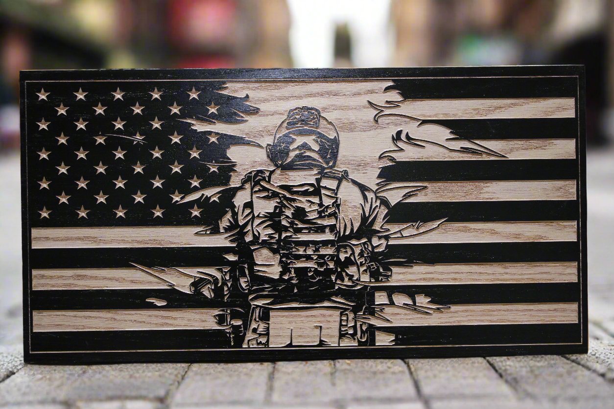 Carved Ripped Soldier Flag