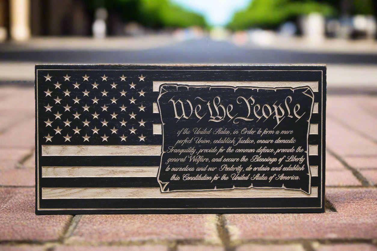 Carved We The People American Flag