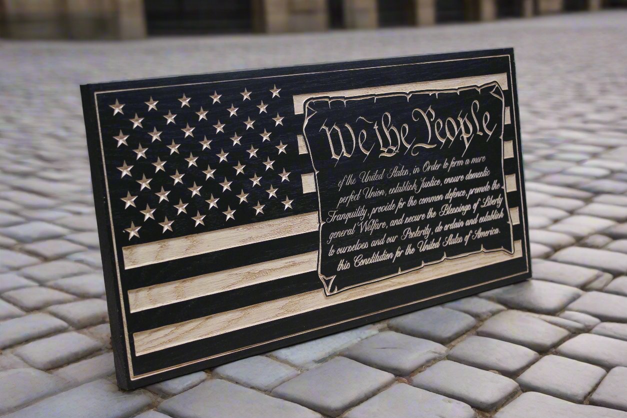 Carved We The People American Flag