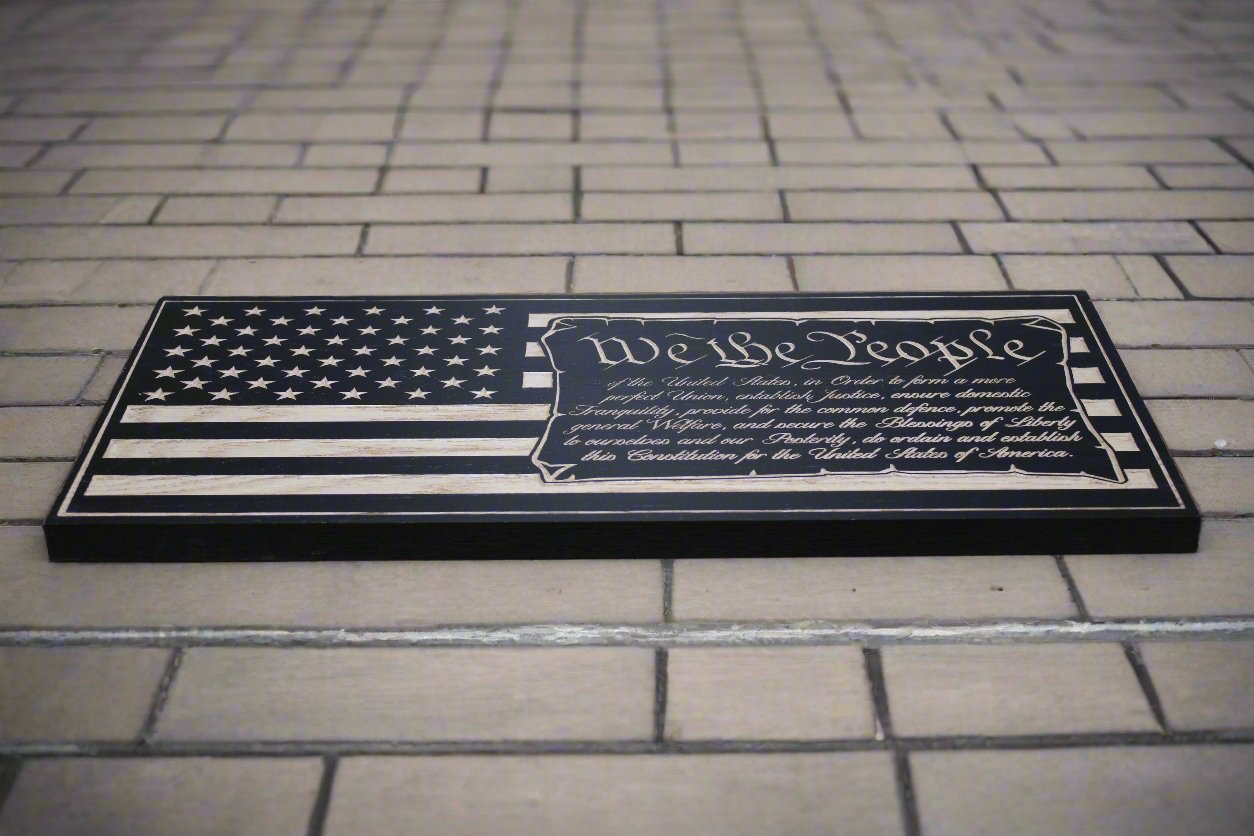 Carved We The People American Flag