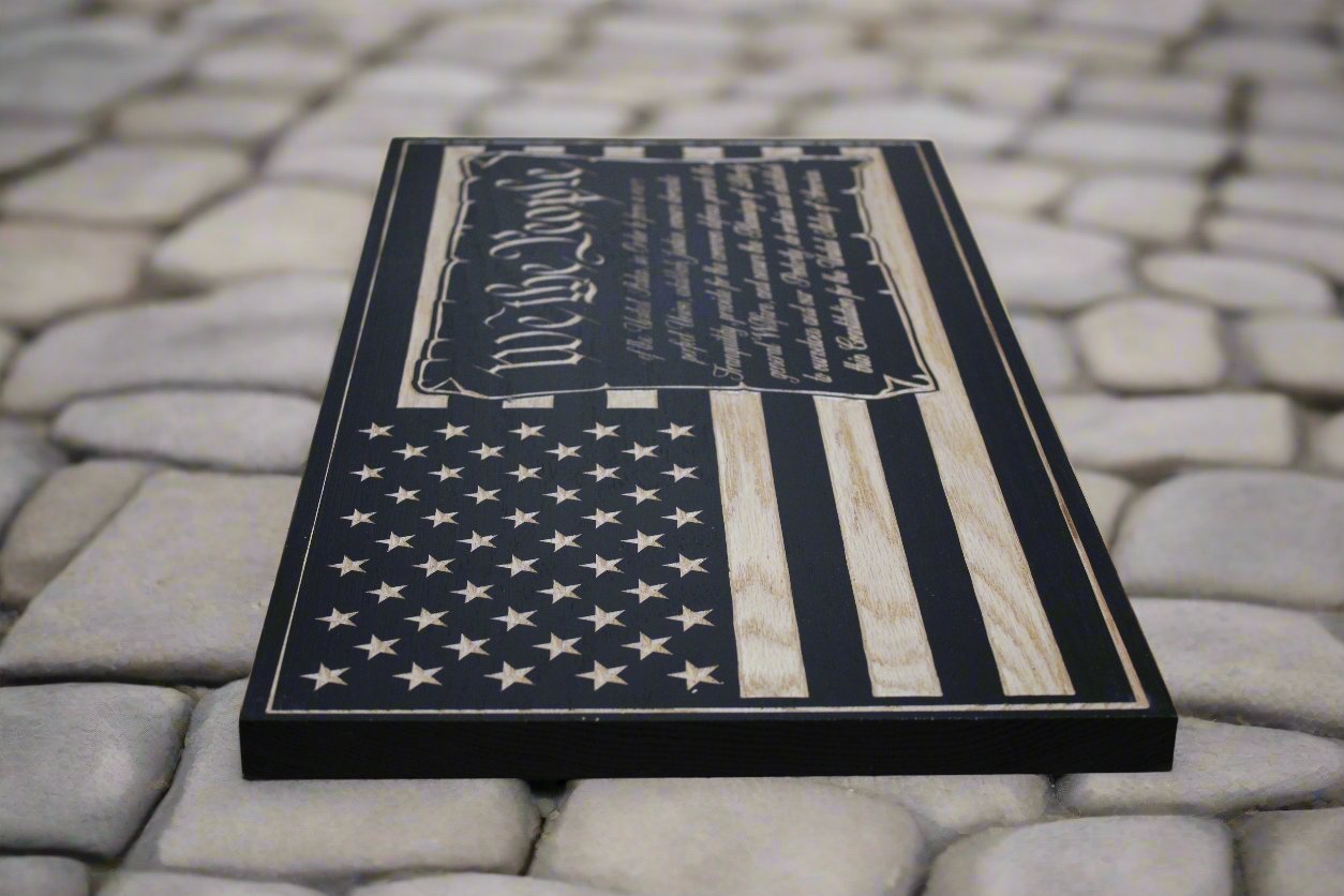Carved We The People American Flag