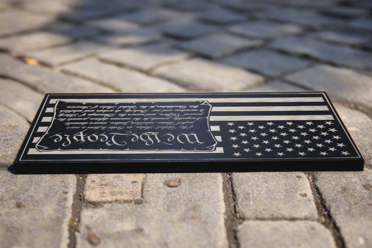Carved We The People American Flag