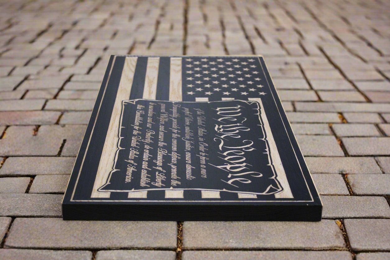 Carved We The People American Flag