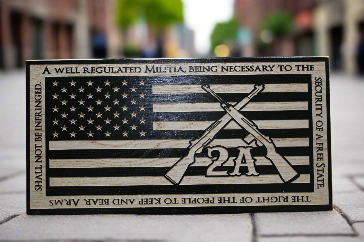 Carved Second Amendment Flag With Border