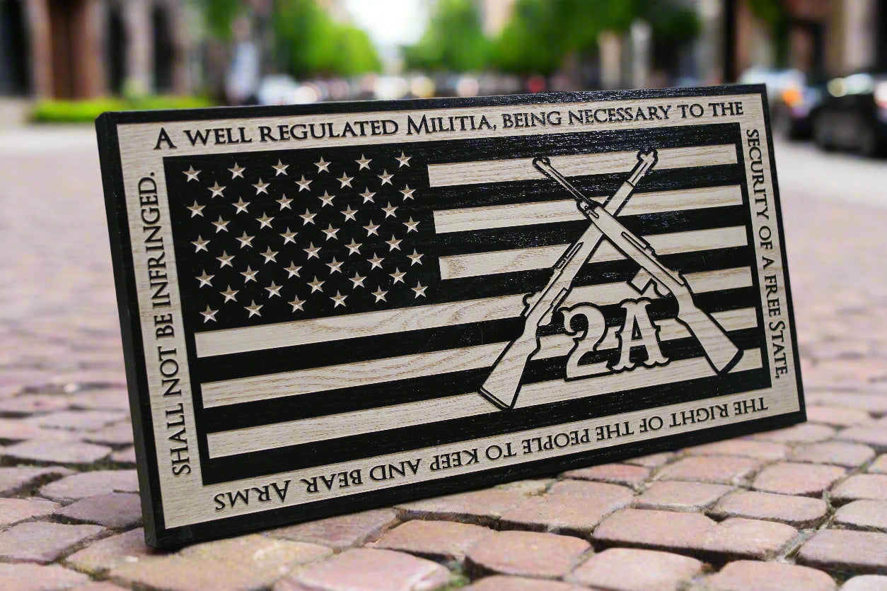 Carved Second Amendment Flag With Border