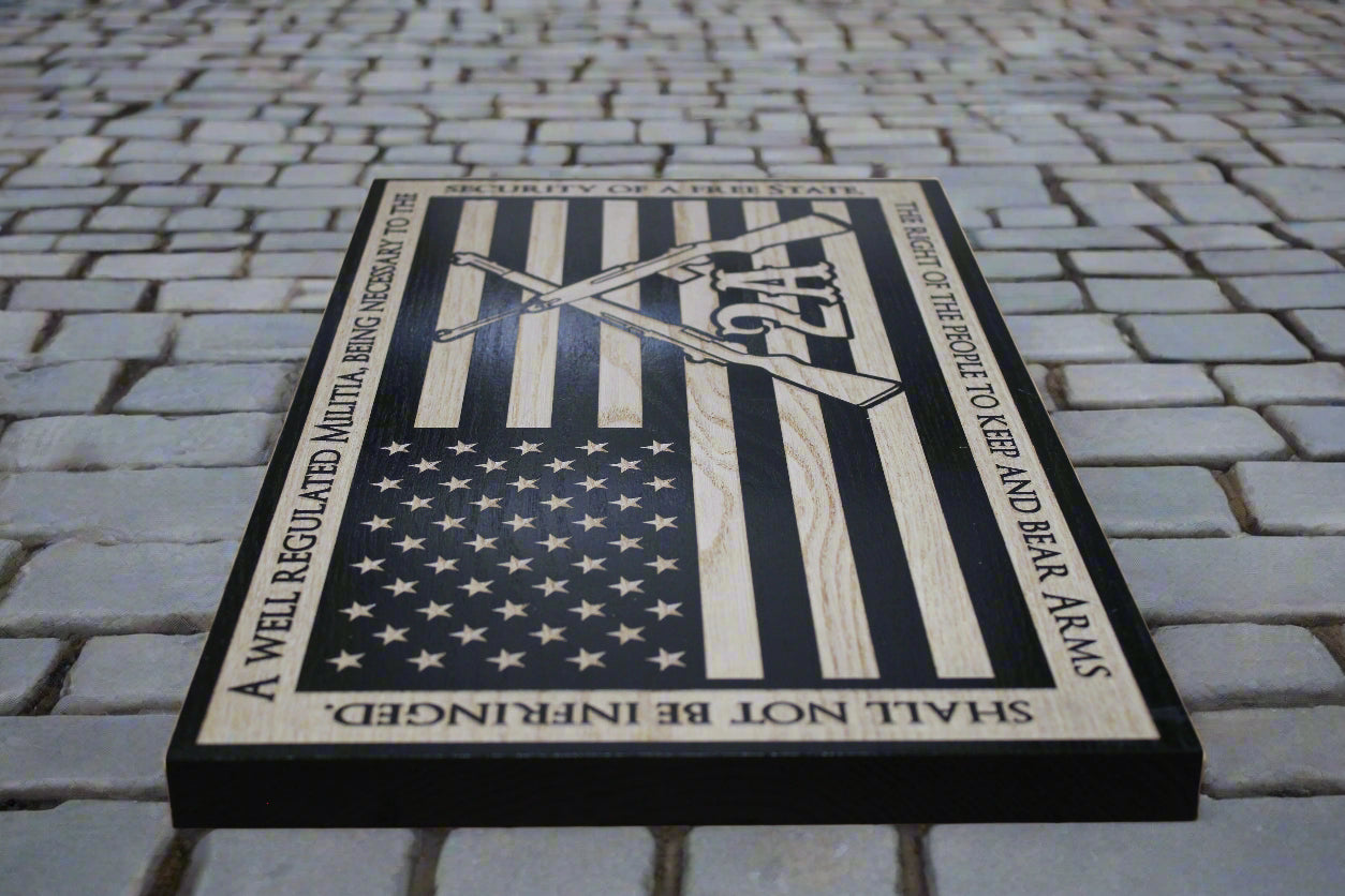 Carved Second Amendment Flag With Border