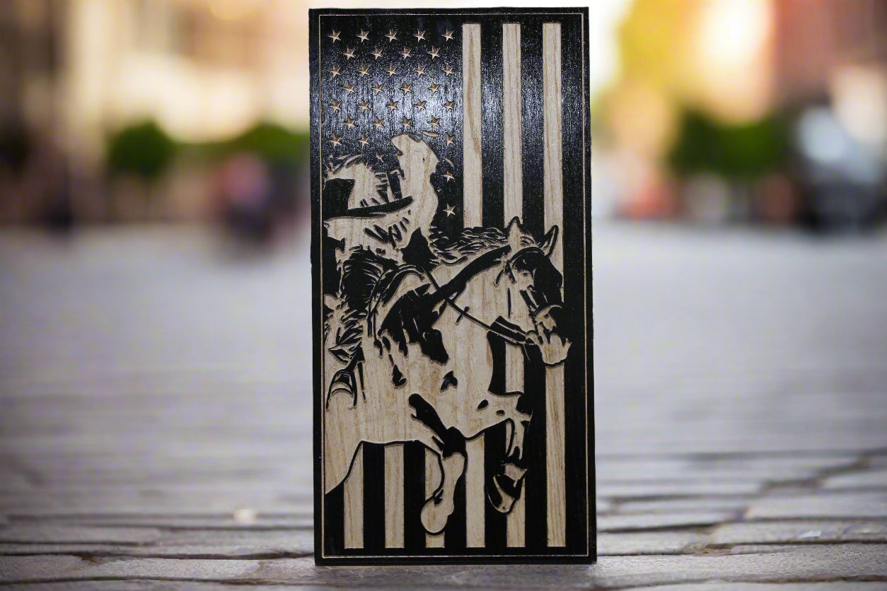 Carved Vertical Rodeo Cowboy Flag