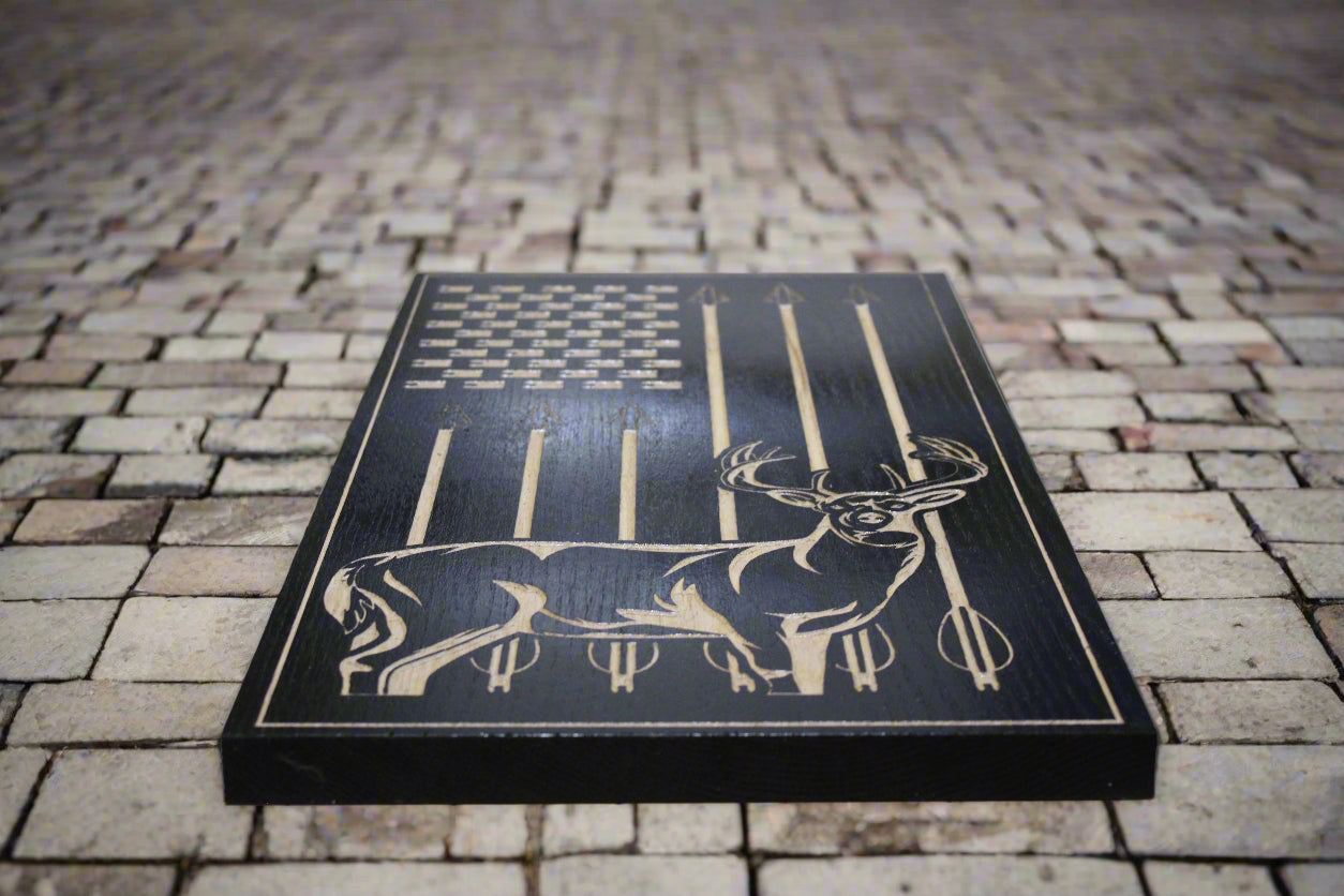 Carved Vertical Bow Hunting Deer Flag