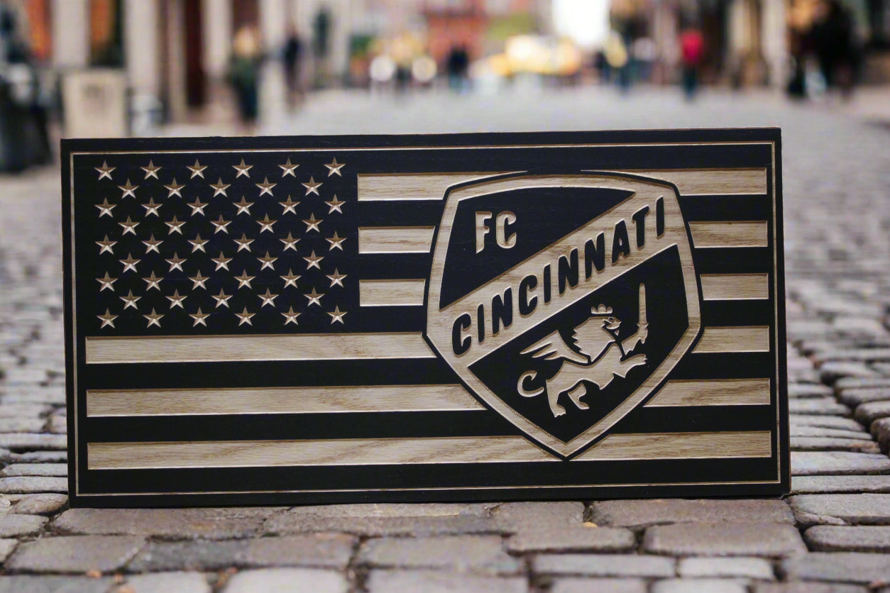 Small Carved FC Cincinnati Flag