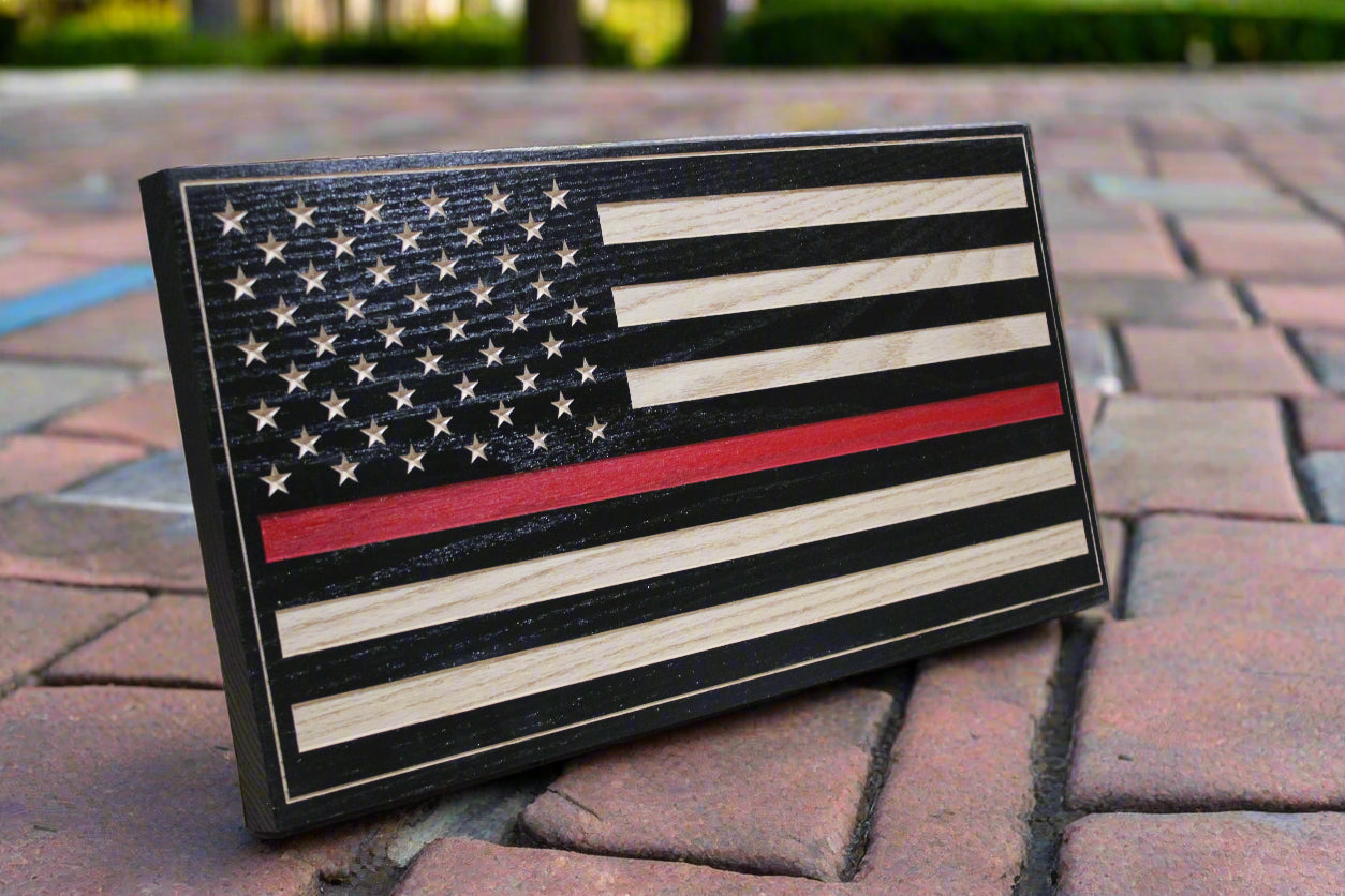 Carved Thin Red Line Wood Flag