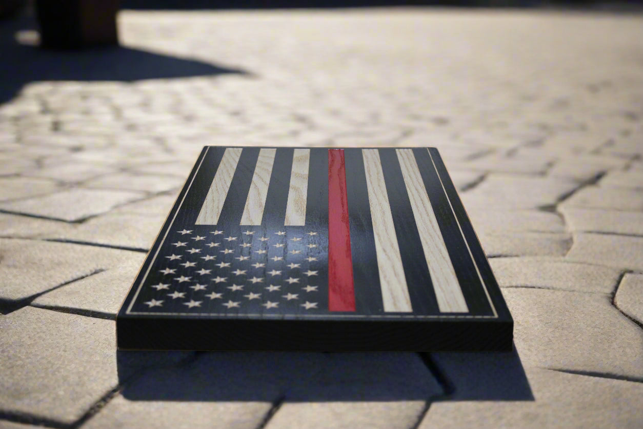 Carved Thin Red Line Wood Flag