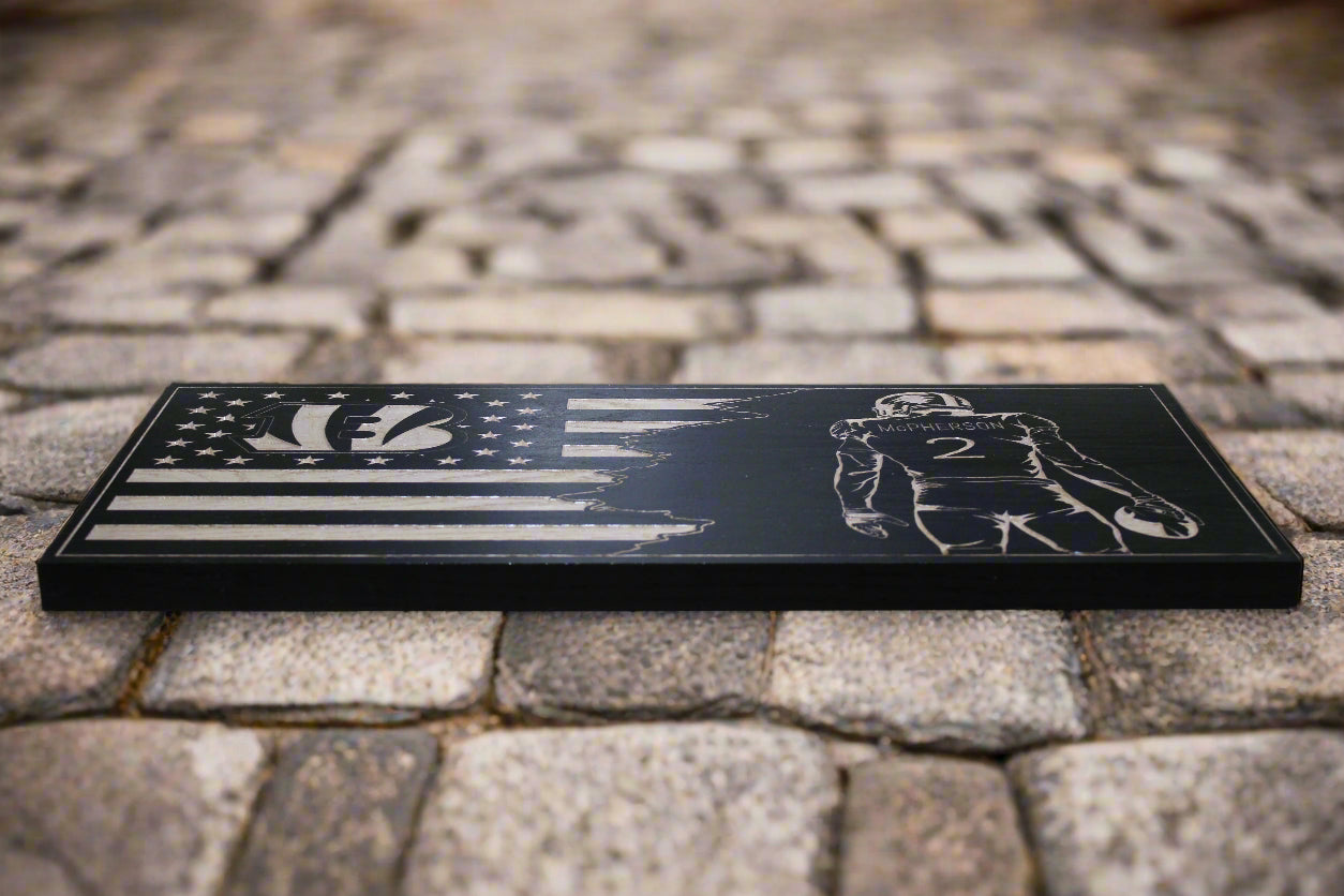 Carved Wood Bengals player Mcpherson Flag