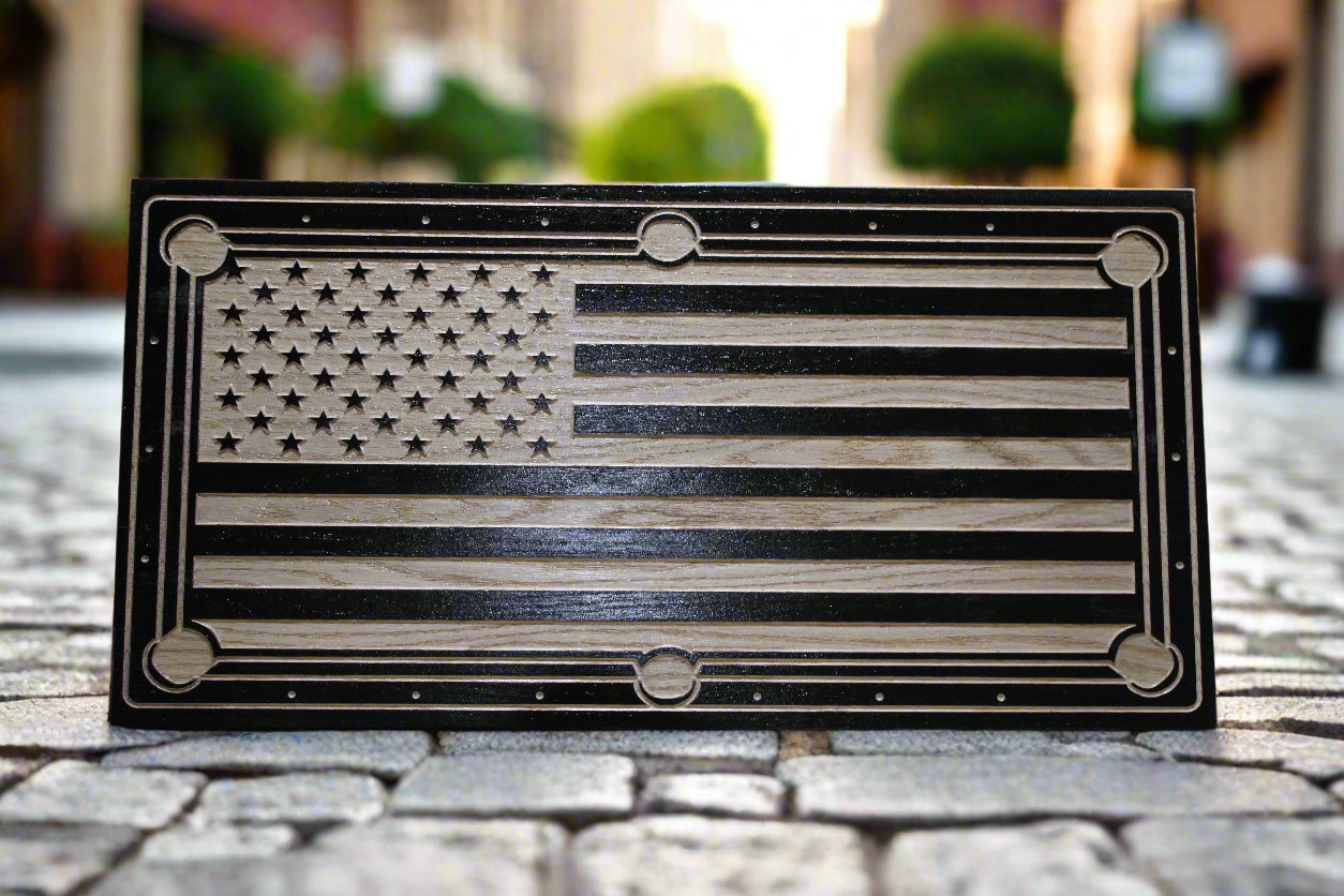 Carved wood billiards flag