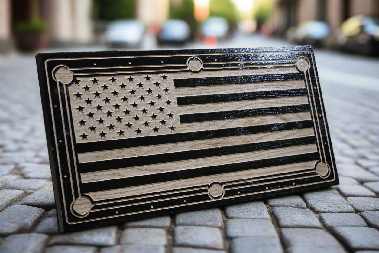 Carved wood billiards flag