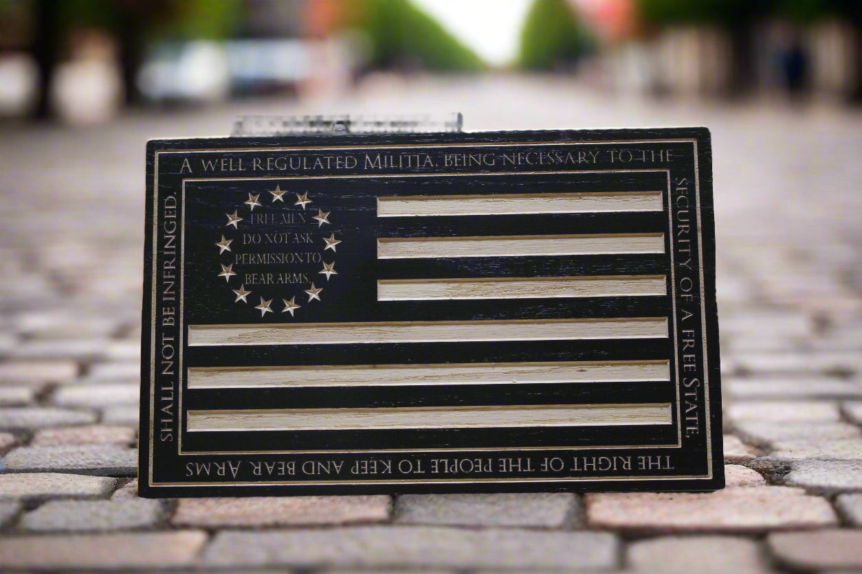 Carved second amendment flag