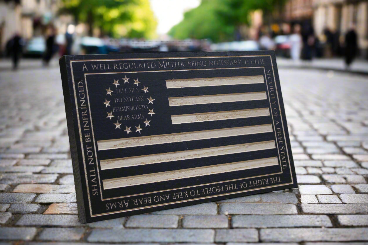 Carved second amendment flag