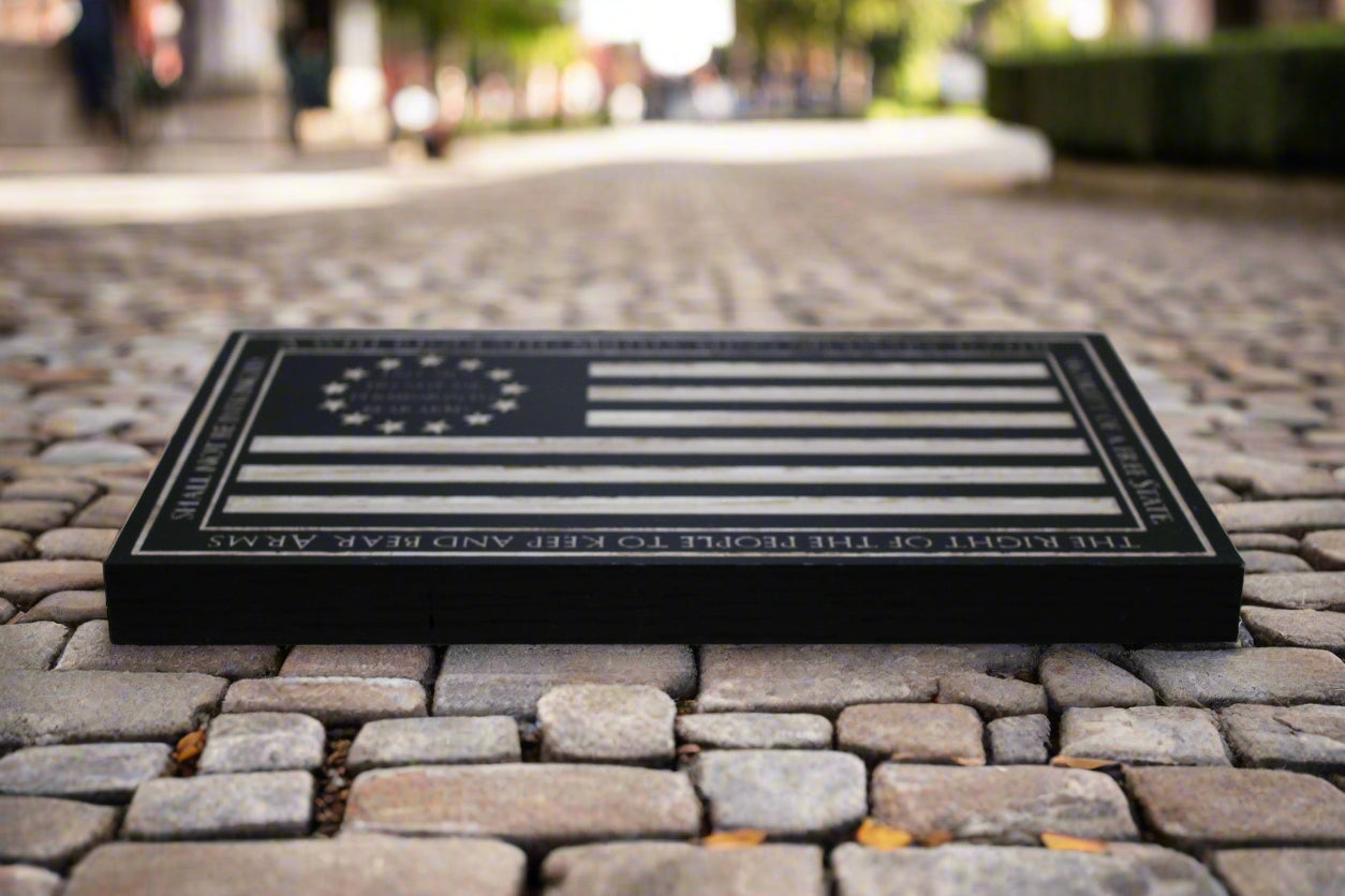 Carved second amendment flag
