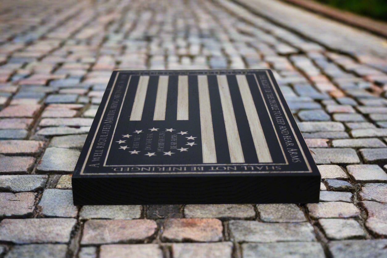 Carved second amendment flag