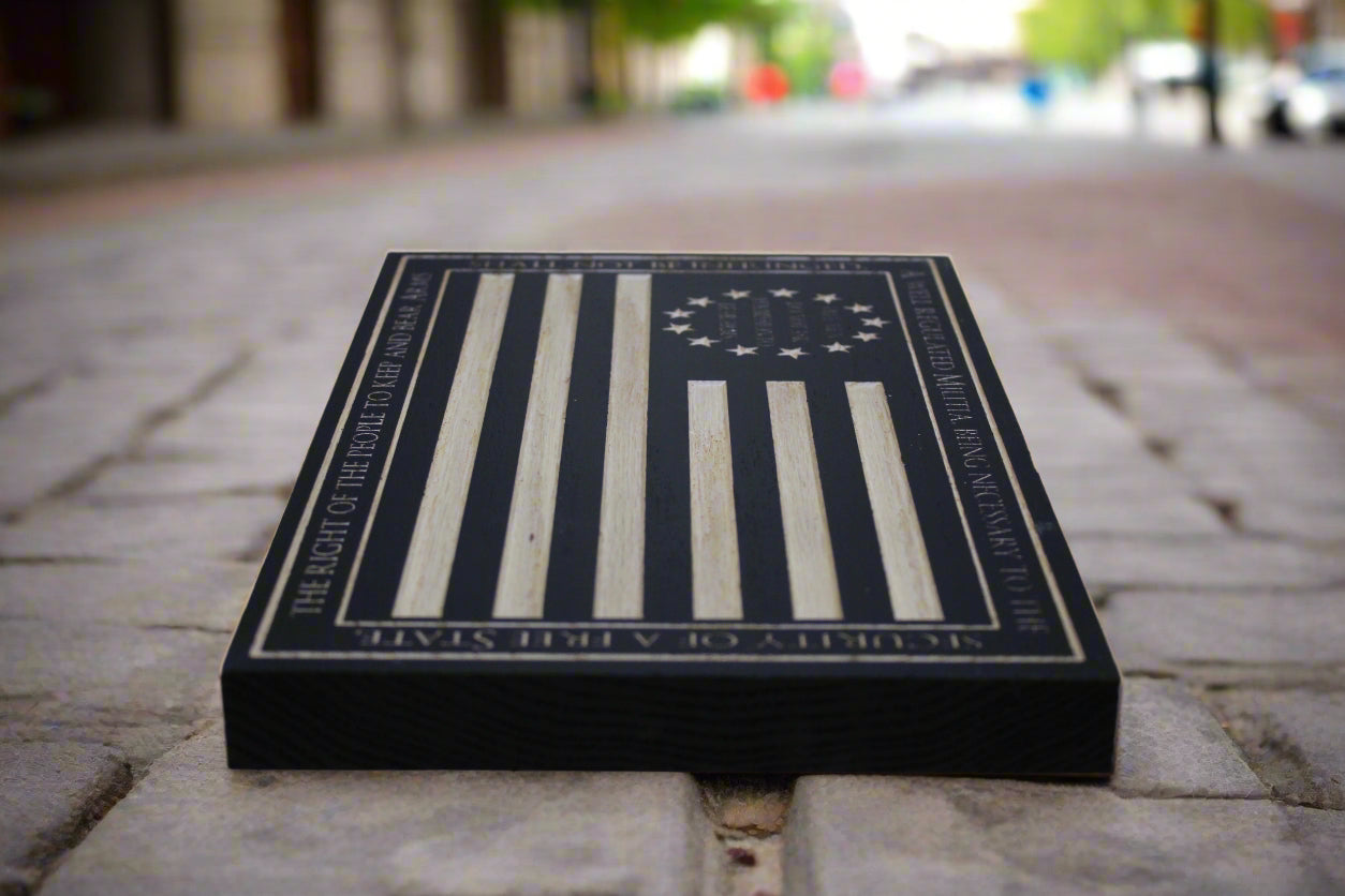 Carved second amendment flag