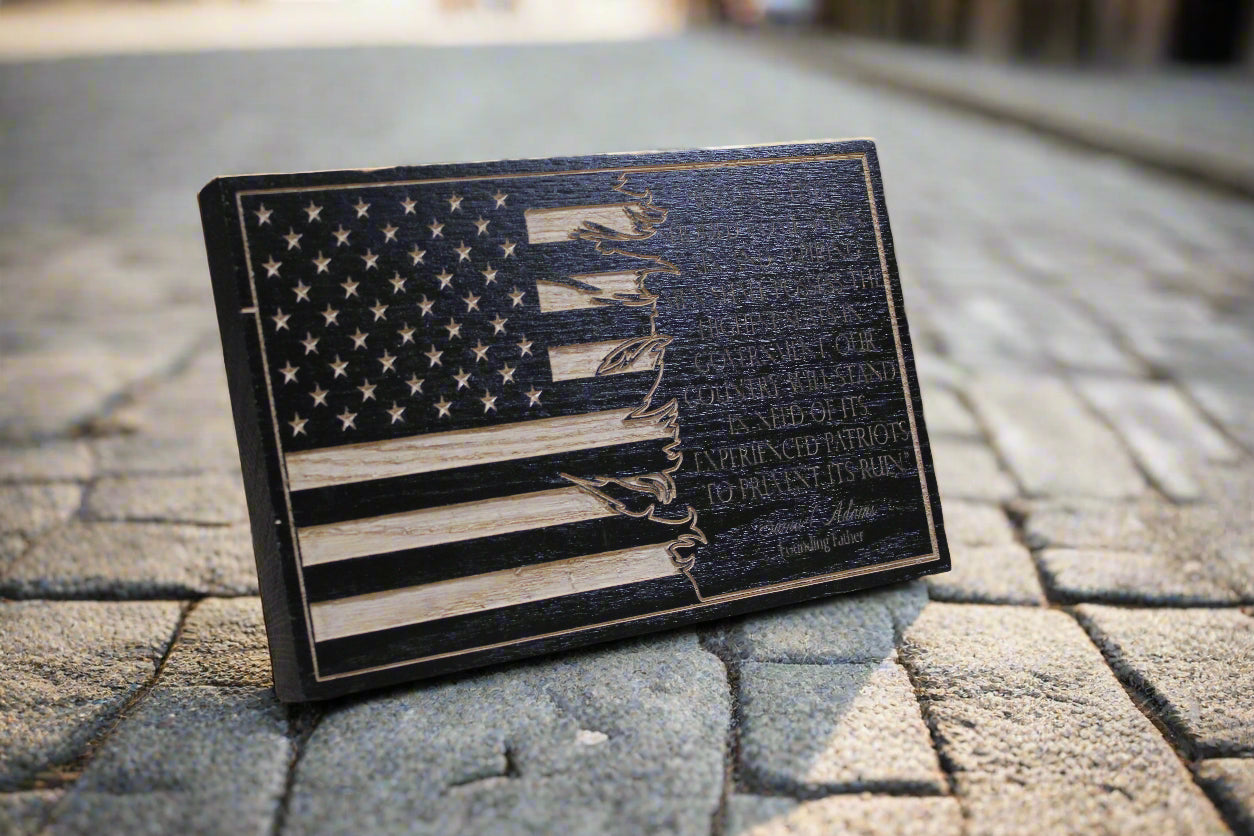Carved Sam Adams Quote Flag