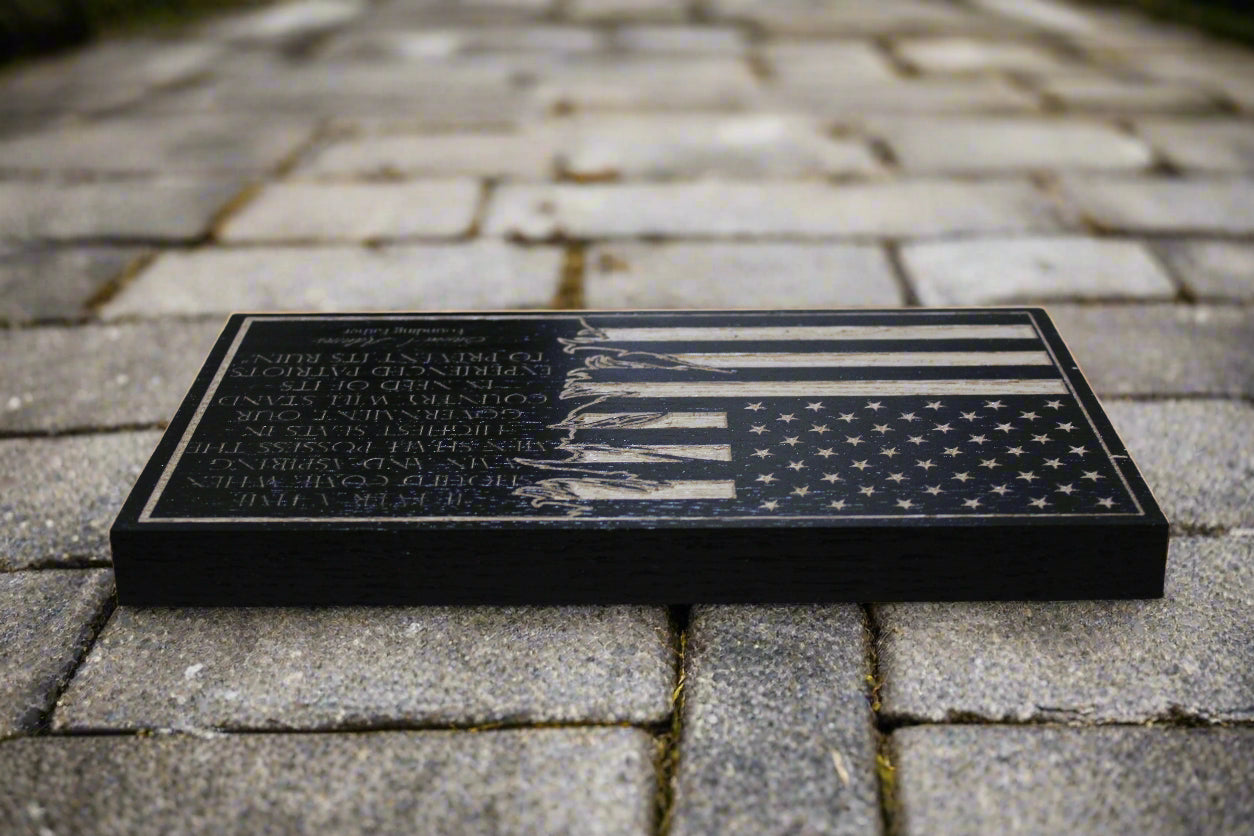 Carved Sam Adams Quote Flag
