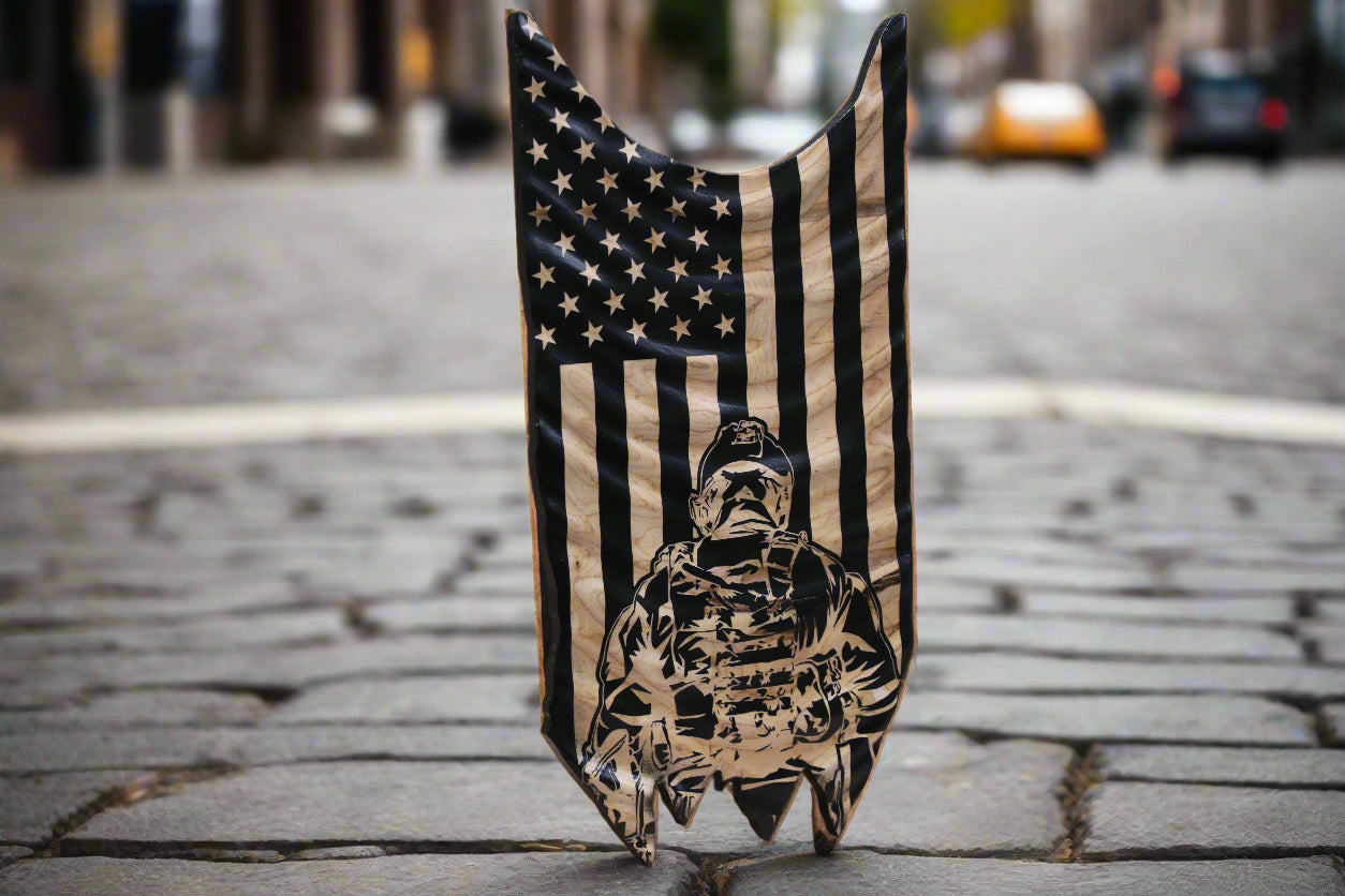 carved wood wavy flag