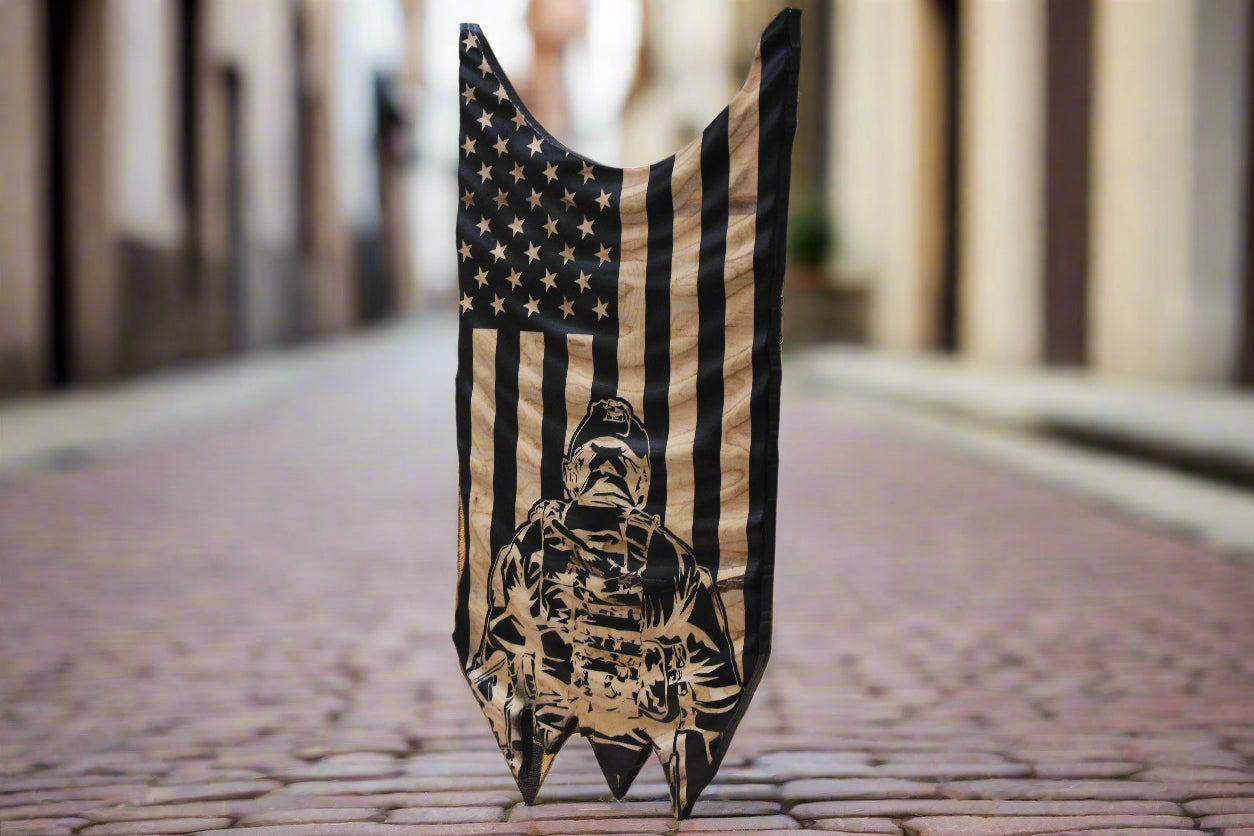 Carved wood wavy flag