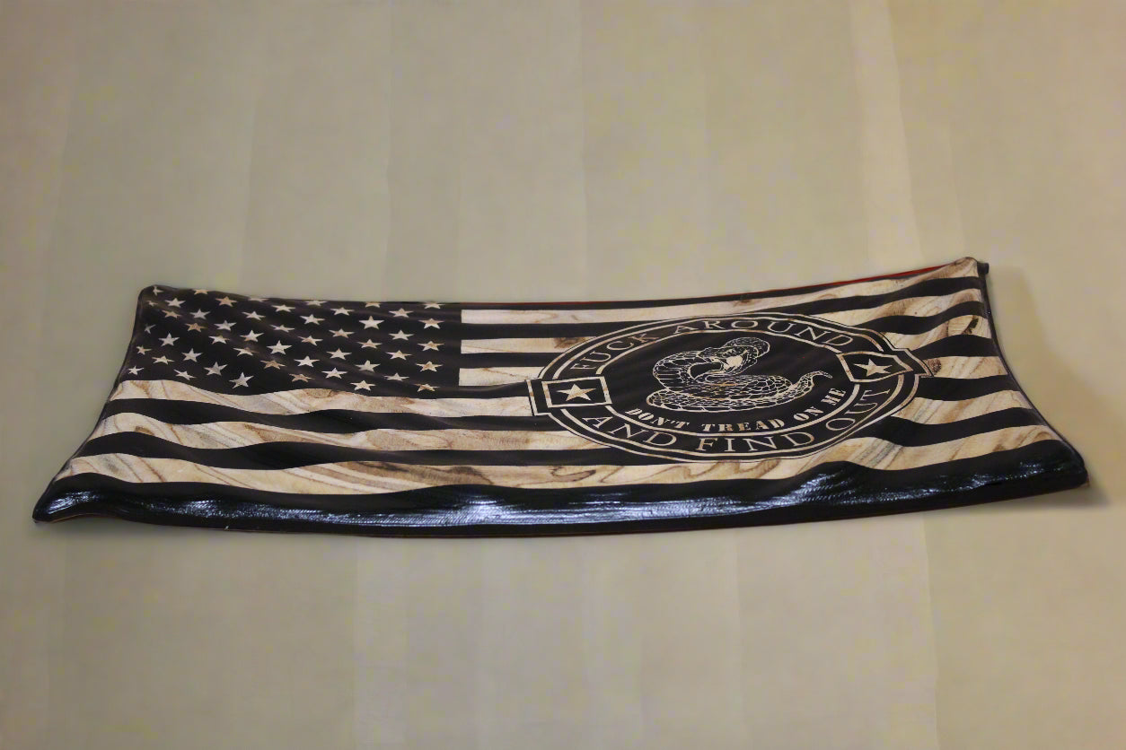 carved wood flag