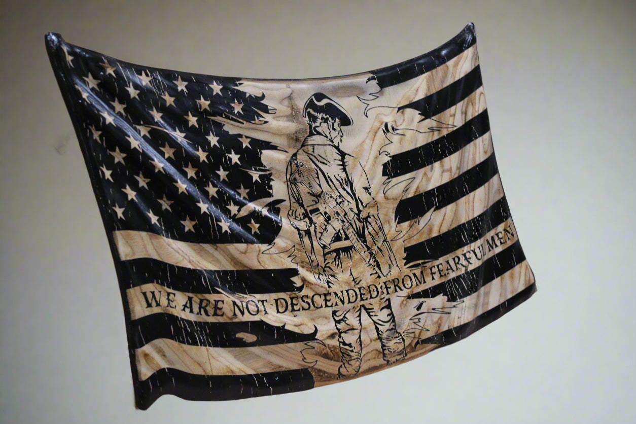 carved wood flag