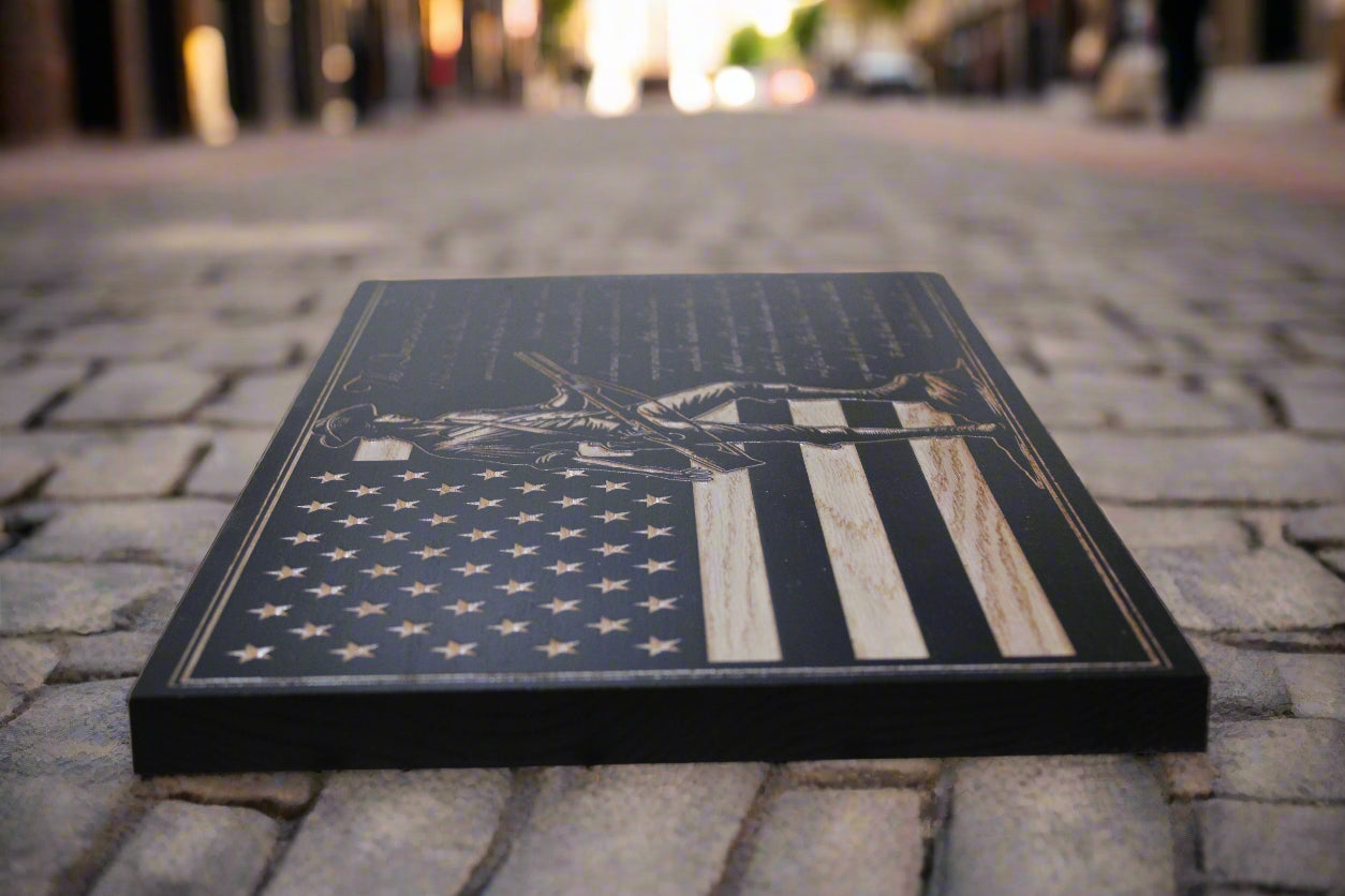Carved American Creed Wood Flag