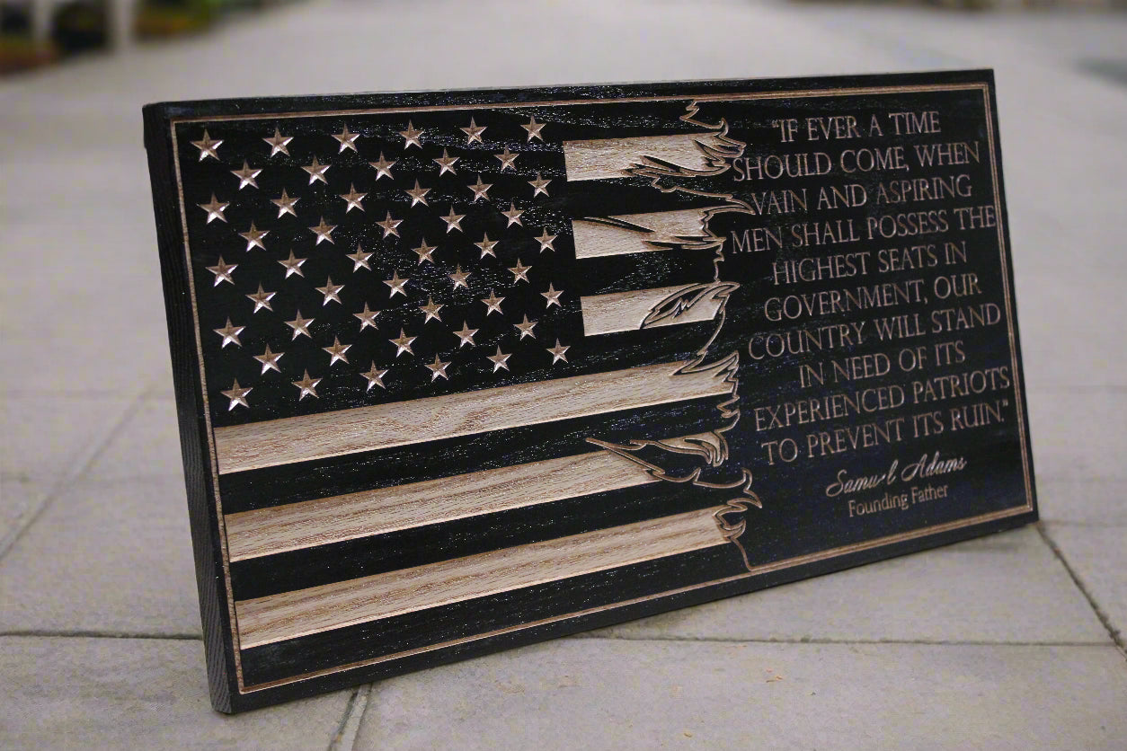 Carved wood Edmund Burke Flag