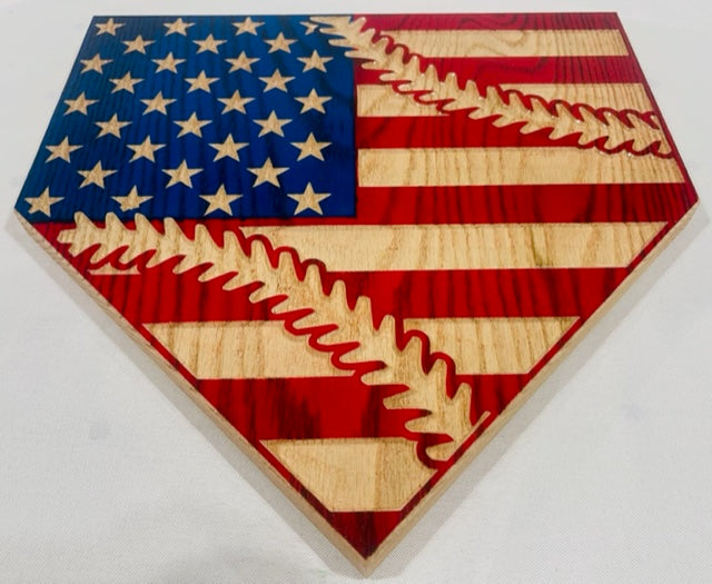 Carved American Flag Baseball Diamond With Stitches