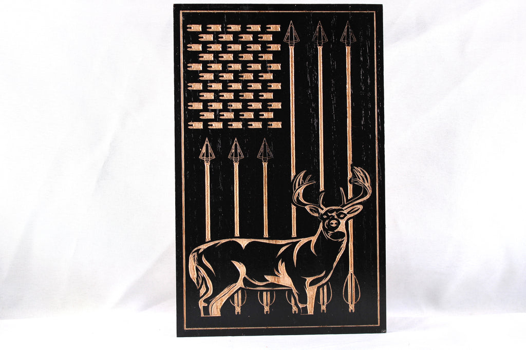 Small Carved Vertical Arrow And Deer Flag