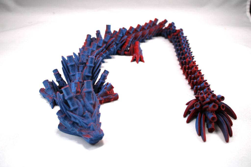 Extra Large Red, Blue Color Shift Articulated Bambu Dragon