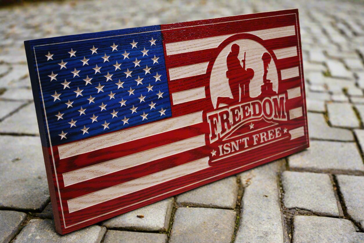 Carved Freedom Isn't Free American Flag