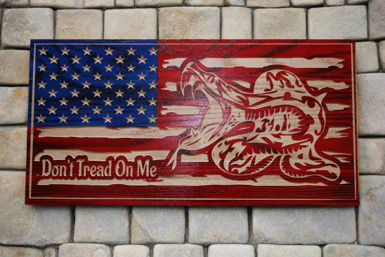 Small Carved Don't Tread On Me Flag