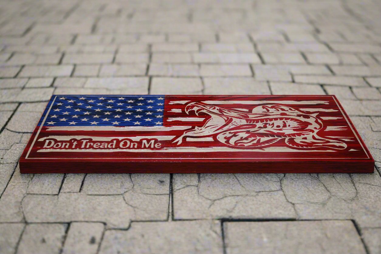 Small Carved Don't Tread On Me Flag