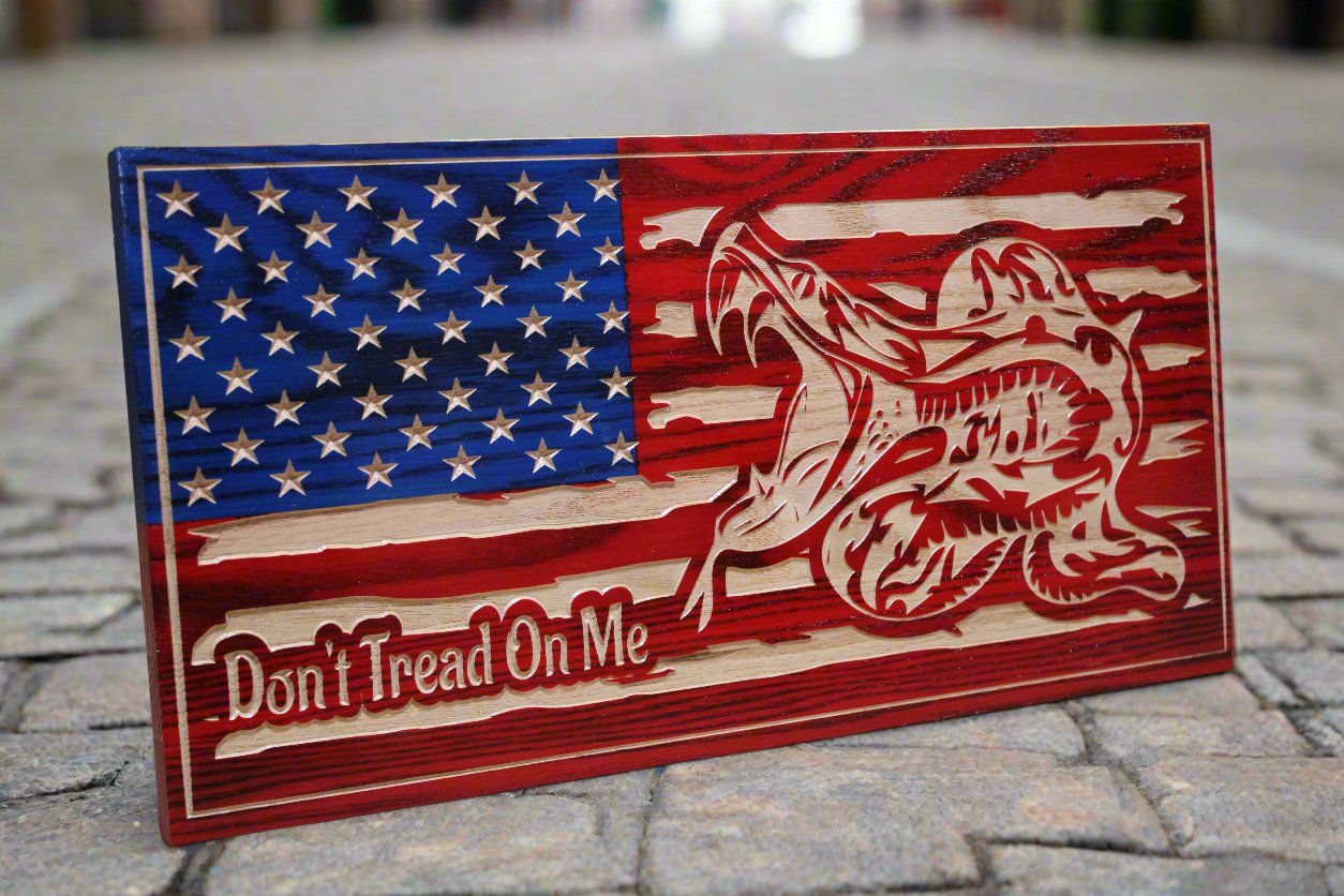 Small Carved Don't Tread On Me Flag